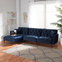 Baxton Studio RDS-S0019L-Navy Blue VelvetBlack-LFC Baxton Studio Galena Contemporary Glam and Luxe Navy Blue Velvet Fabric Upholstered and Black Metal Sectional Sofa with Left Facing Chaise